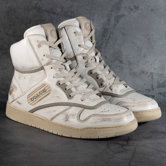 Coach Distressed Leather High-Top Sneaker White Size 9.5 D CK973 New With Box - Picture 1 of 16
